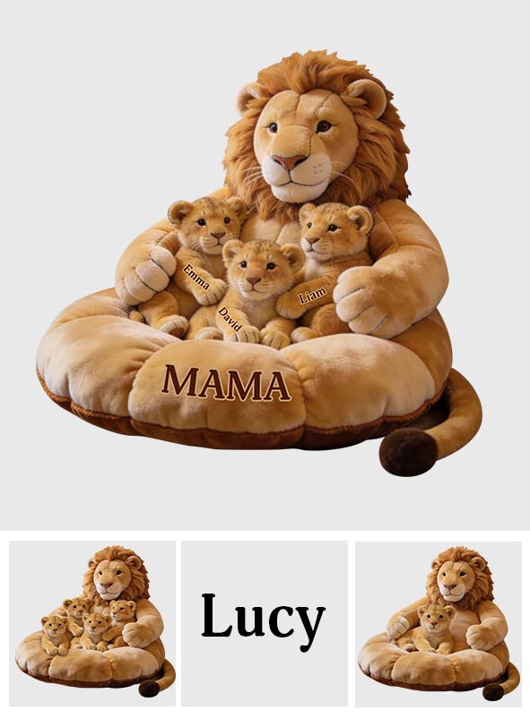 Lion Family Thema Muttertag - Personalisierte Premium Kunstfell Kissen