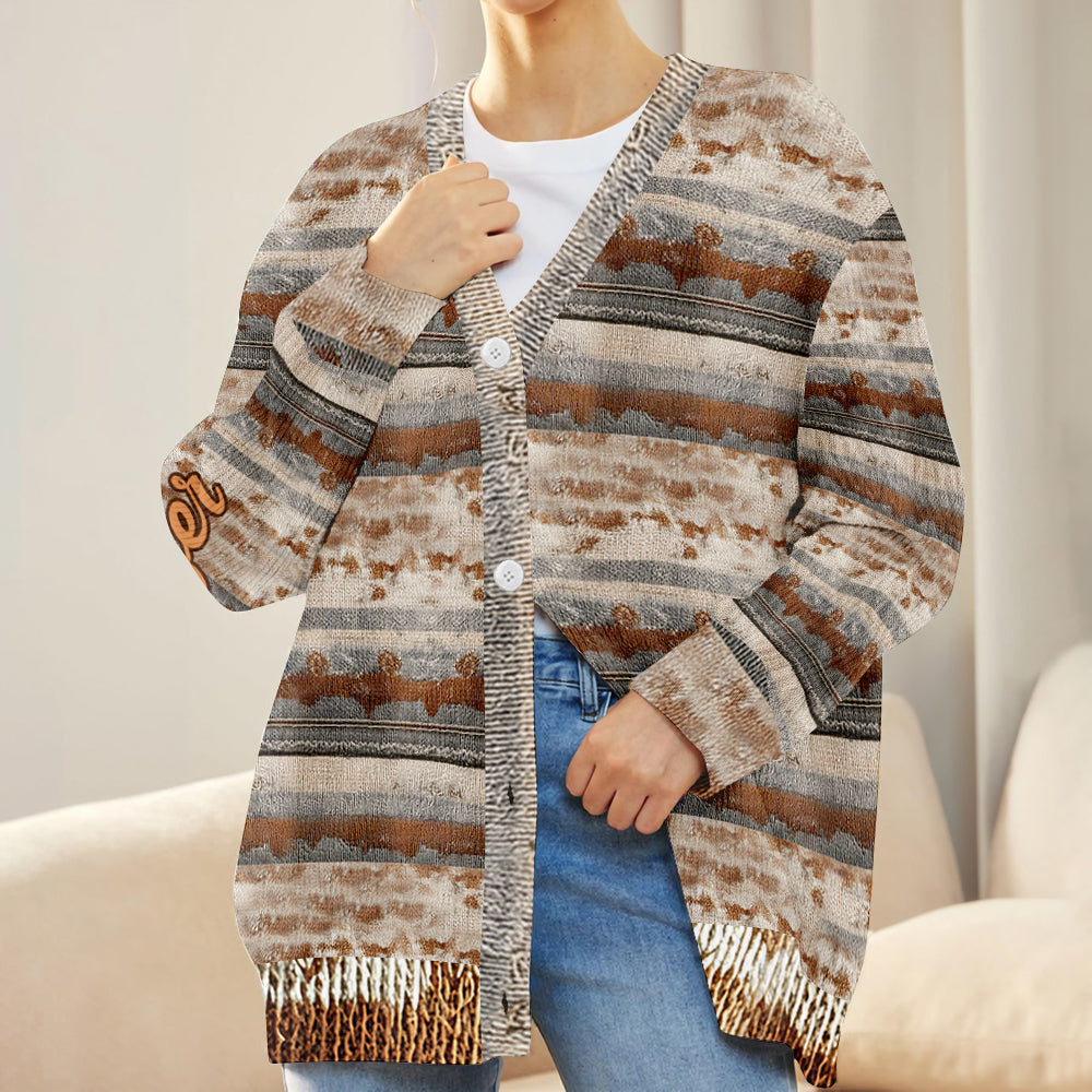 Pull cardigan personnalisé avec une vache des Highlands - J'adore les vaches des Highlands