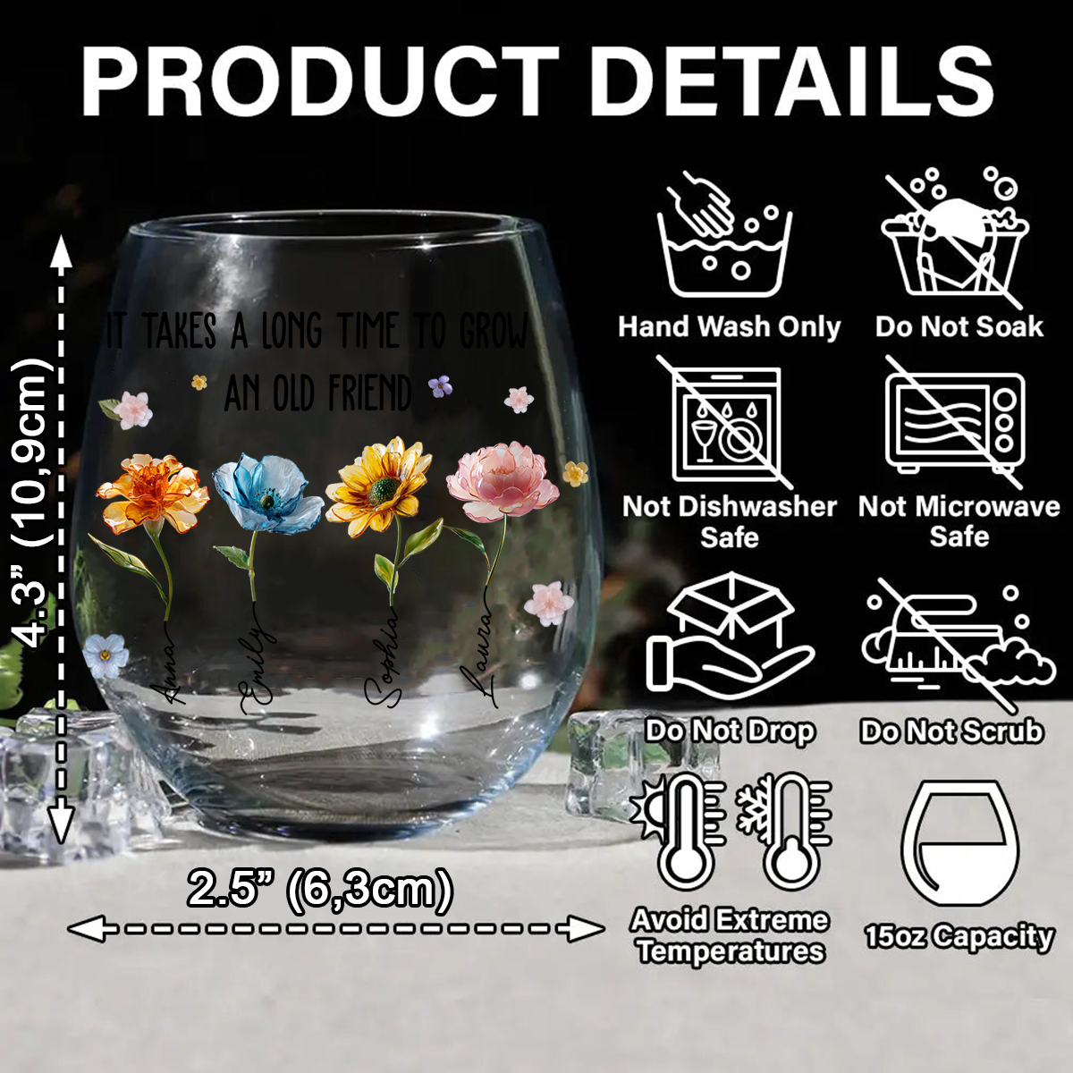 It's Take A Long Time To Grow An Old Friend - Personalized Bestie All Over Wine Glass