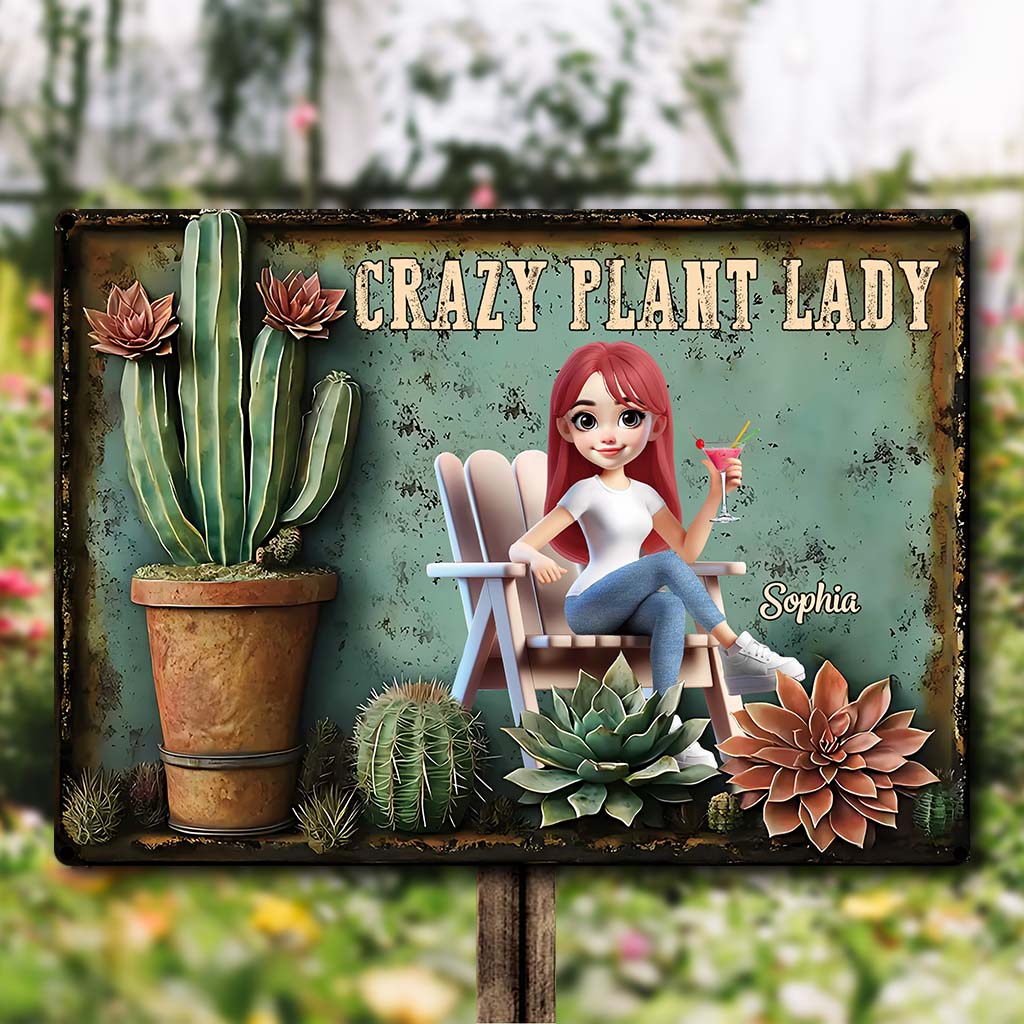 Crazy Plant Lady - Personalized Gardening Rectangle Metal Sign