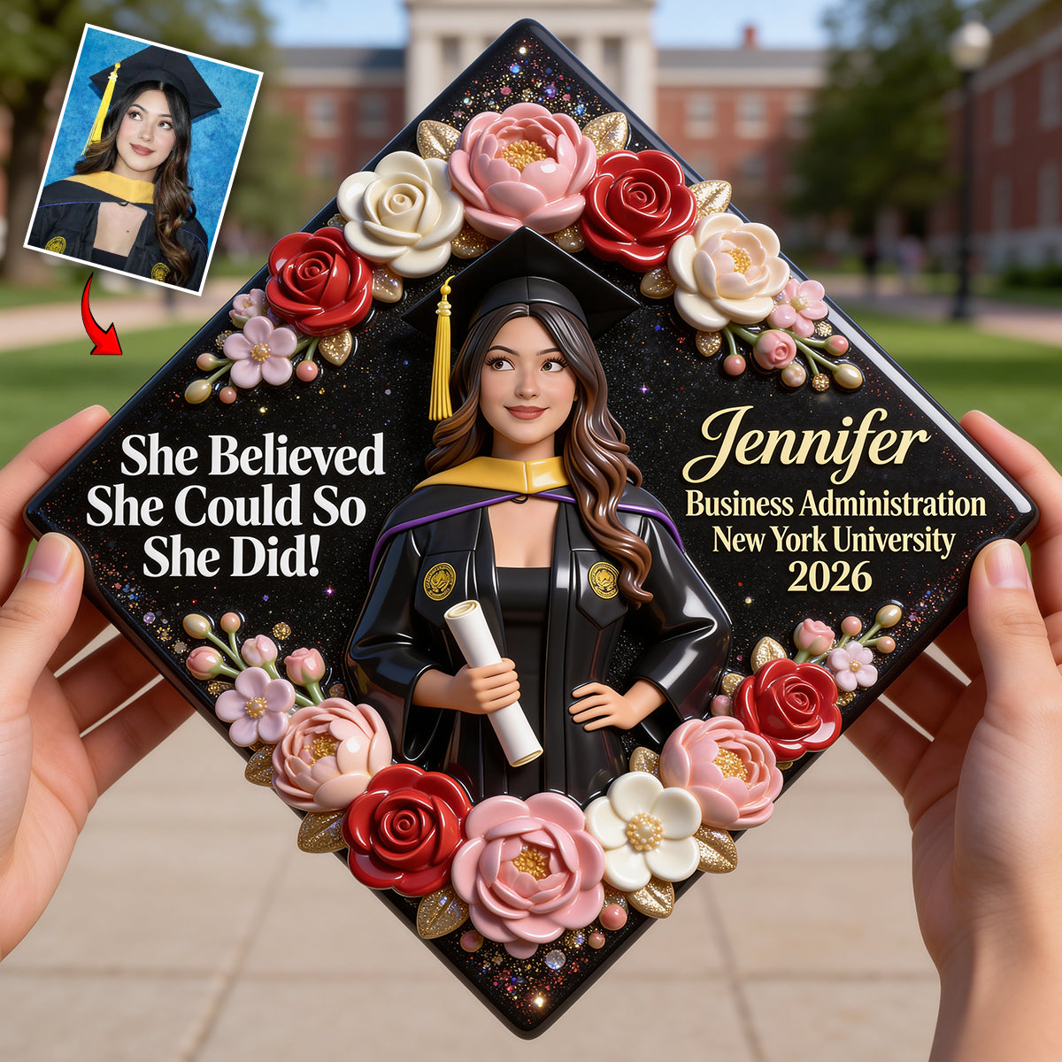 Sie glaubte daran, dass sie es schaffen konnte, und sie schaffte es! – Personalisierter Abschlussmützenaufsatz