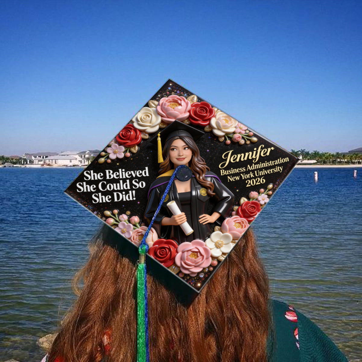 Sie glaubte daran, dass sie es schaffen konnte, und sie schaffte es! – Personalisierter Abschlussmützenaufsatz