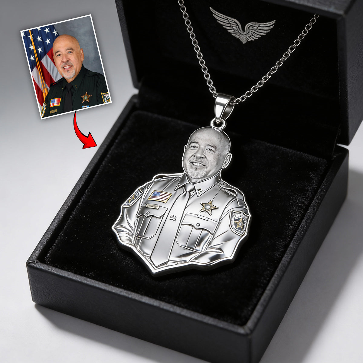 Pompier, policier… N’importe quel métier – N’importe quelle photo – Collier pendentif personnalisé en métal en forme de pompier