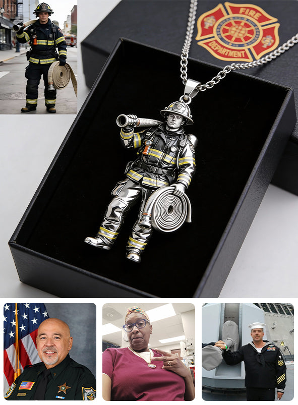 Pompier, policier… N’importe quel métier – N’importe quelle photo – Collier pendentif personnalisé en métal en forme de pompier