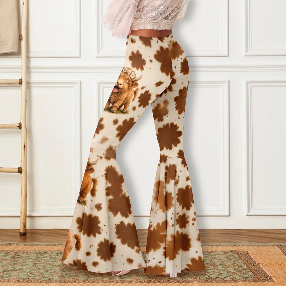 Cowgirl Gift - Personalized Highland Cow Flare Leggings