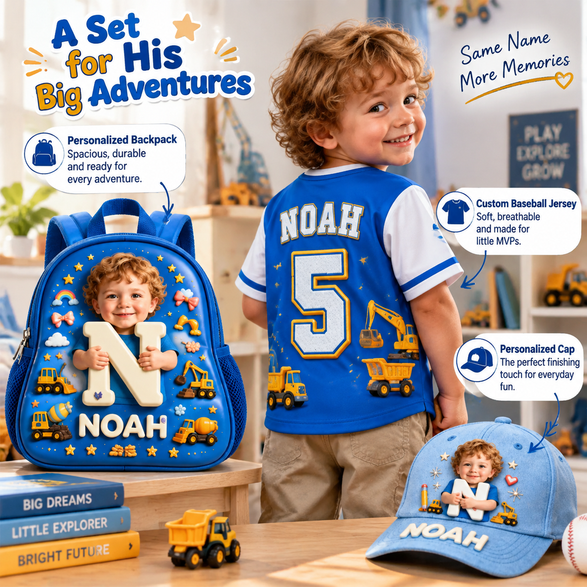 Das Baseball-Kind Geschenkset - Personalisierter Kinder-Patch-Rucksack & Baseball-Trikot & Mütze