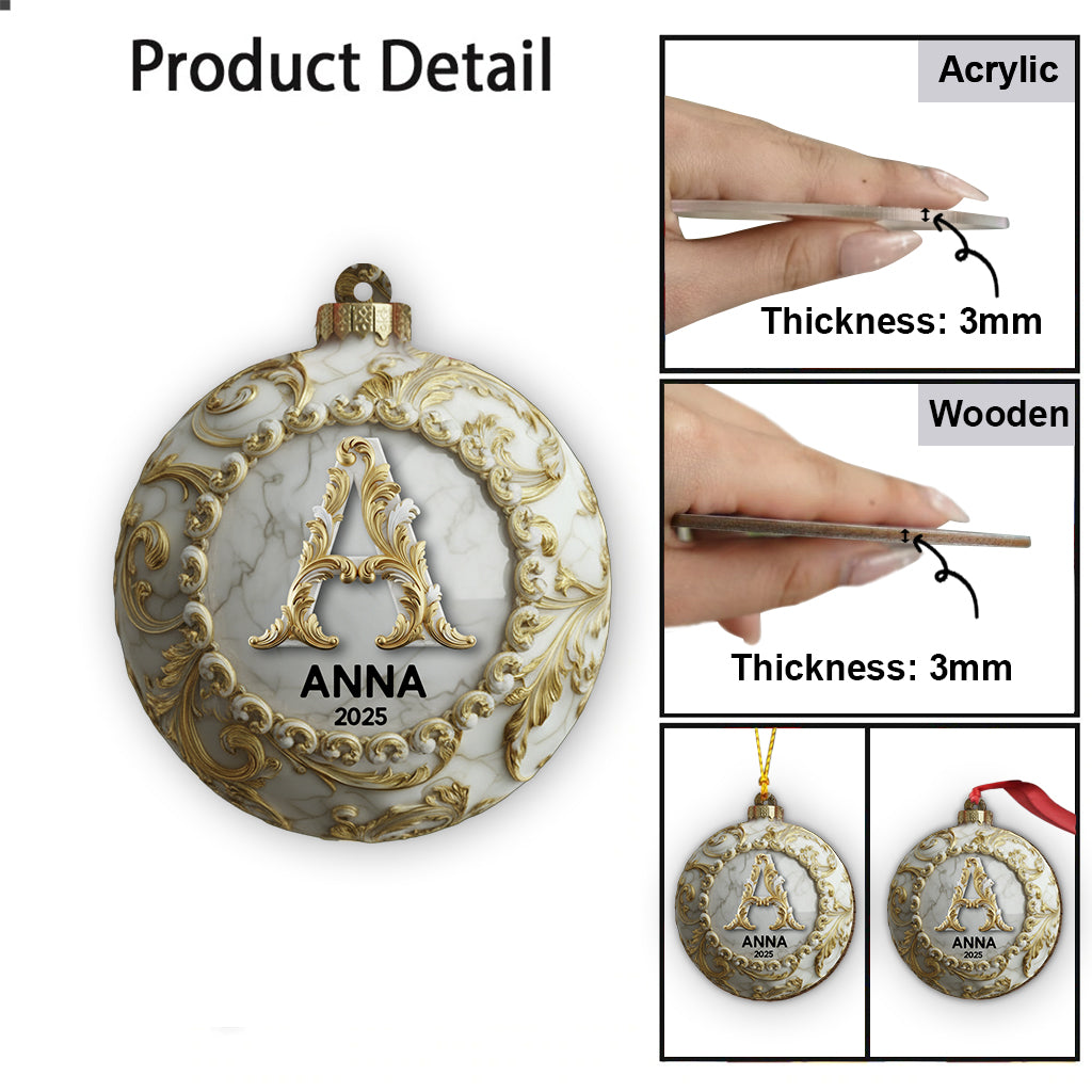 Individuell gestalteter goldener Marmor-Initial für die Familie, Frohe Weihnachten 2025 – Personalisierter Familienschmuck