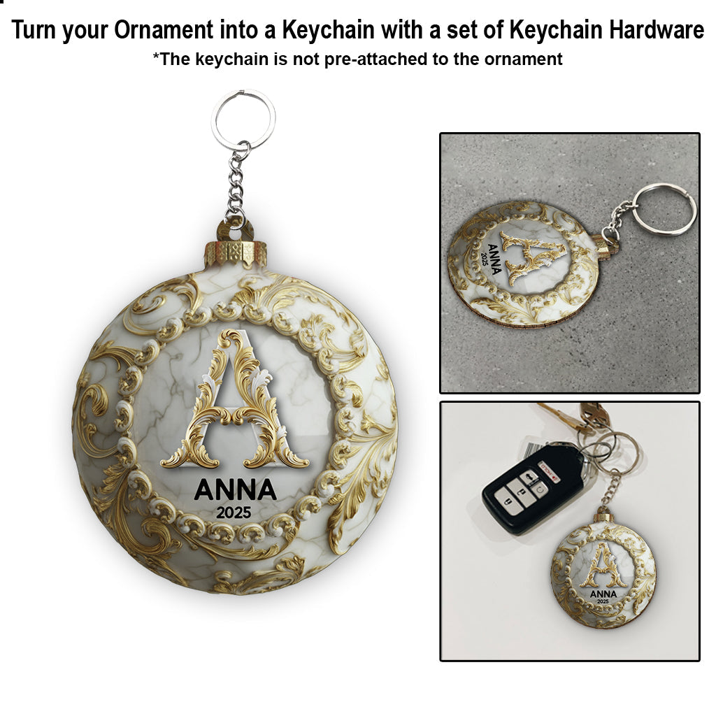 Individuell gestalteter goldener Marmor-Initial für die Familie, Frohe Weihnachten 2025 – Personalisierter Familienschmuck