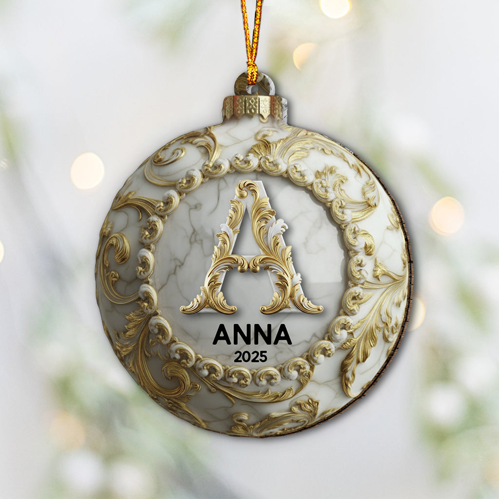 Individuell gestalteter goldener Marmor-Initial für die Familie, Frohe Weihnachten 2025 – Personalisierter Familienschmuck