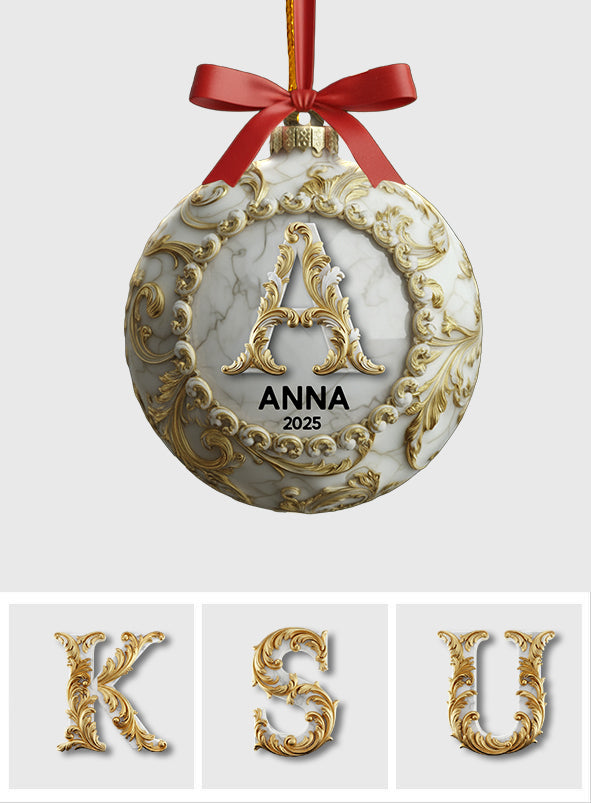 Individuell gestalteter goldener Marmor-Initial für die Familie, Frohe Weihnachten 2025 – Personalisierter Familienschmuck