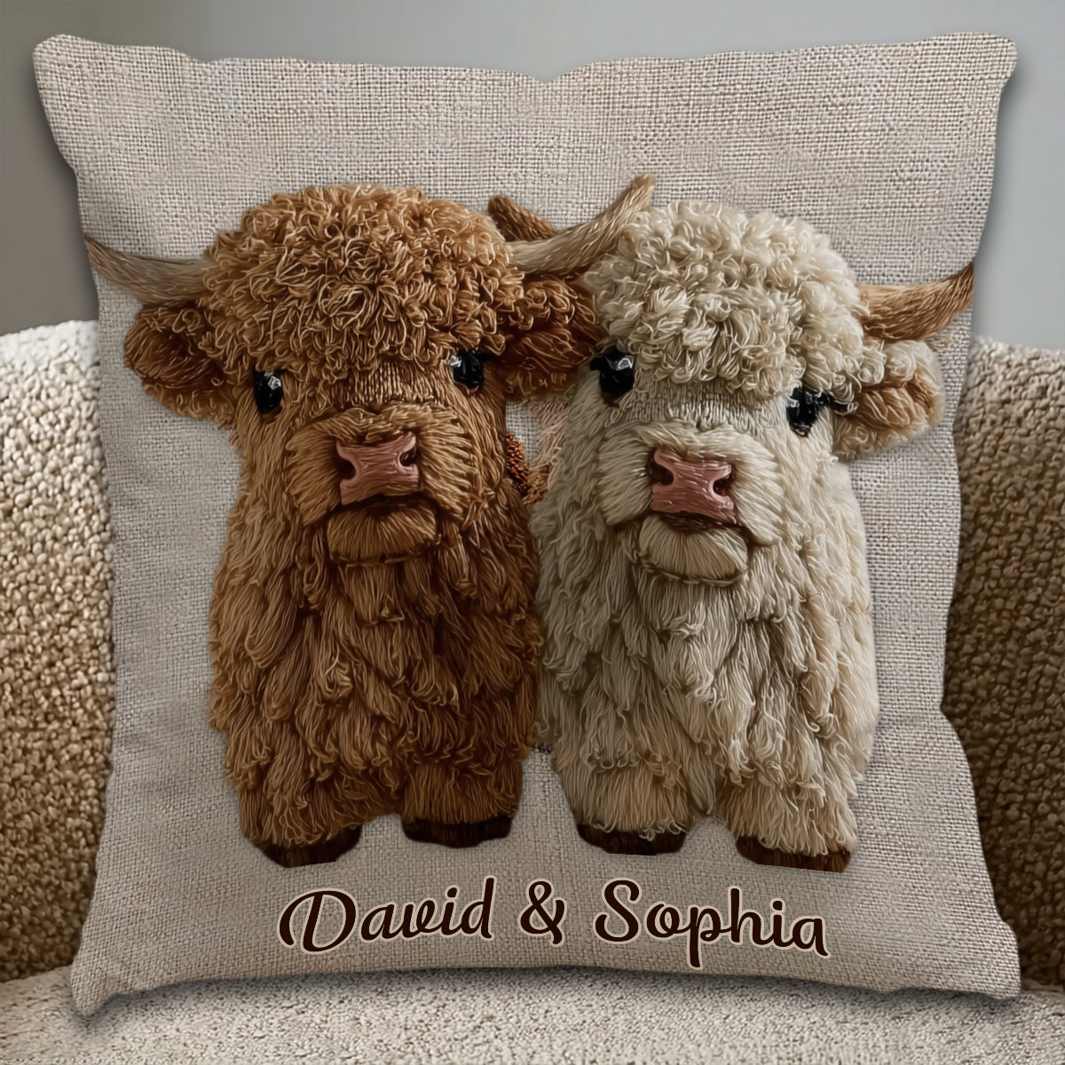 You & Me - Personalized Highland Cow Throw Pillow