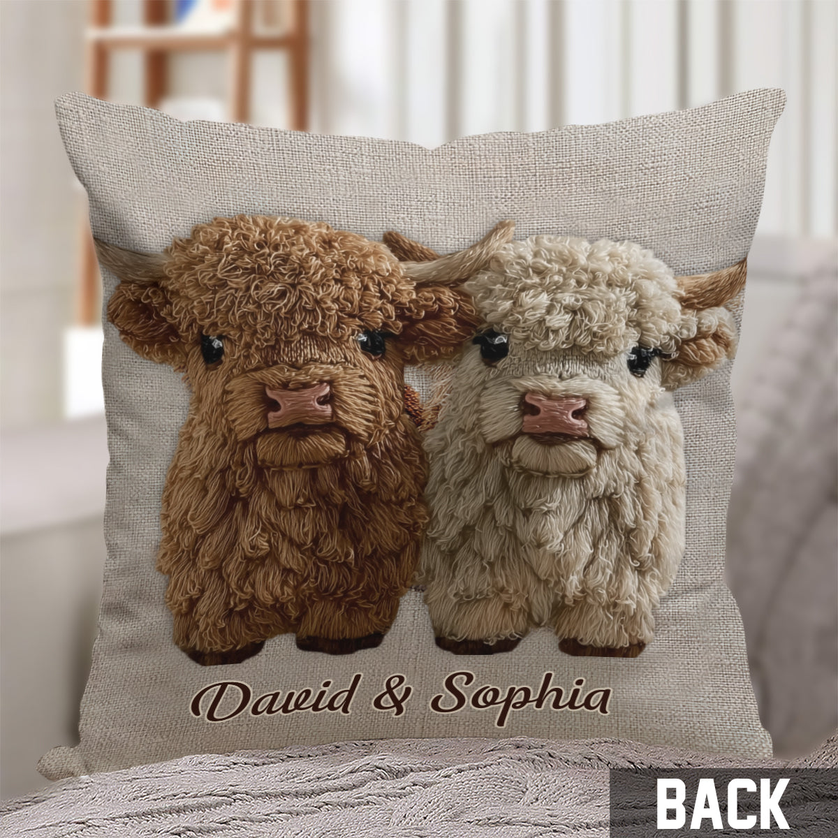 You & Me - Personalized Highland Cow Throw Pillow