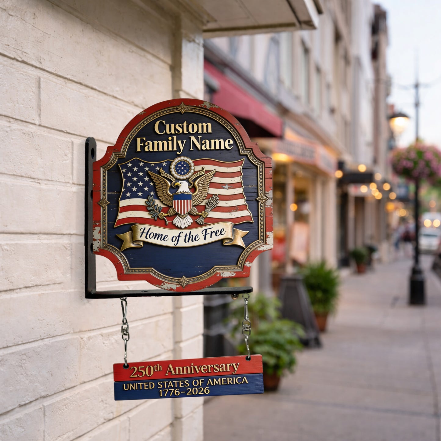 Home Of Free - Personalized Patriot Wooden Wall Mount Sign