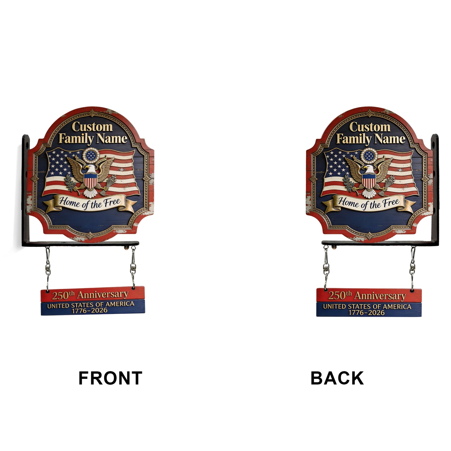 Home Of Free - Personalized Patriot Wooden Wall Mount Sign