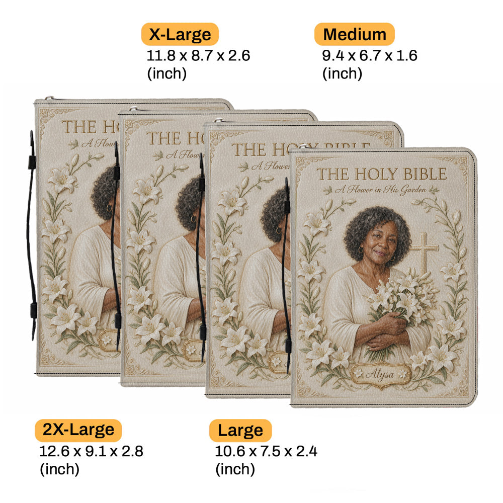 In His Garden, I Bloom - Personalized Christian Leather Bible Cover Bag
