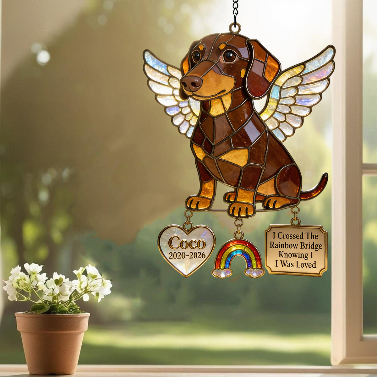 Für Immer In Meinem Herzen - Personalisierter Hund Fensterhängender Sonnenfänger Mit Charms