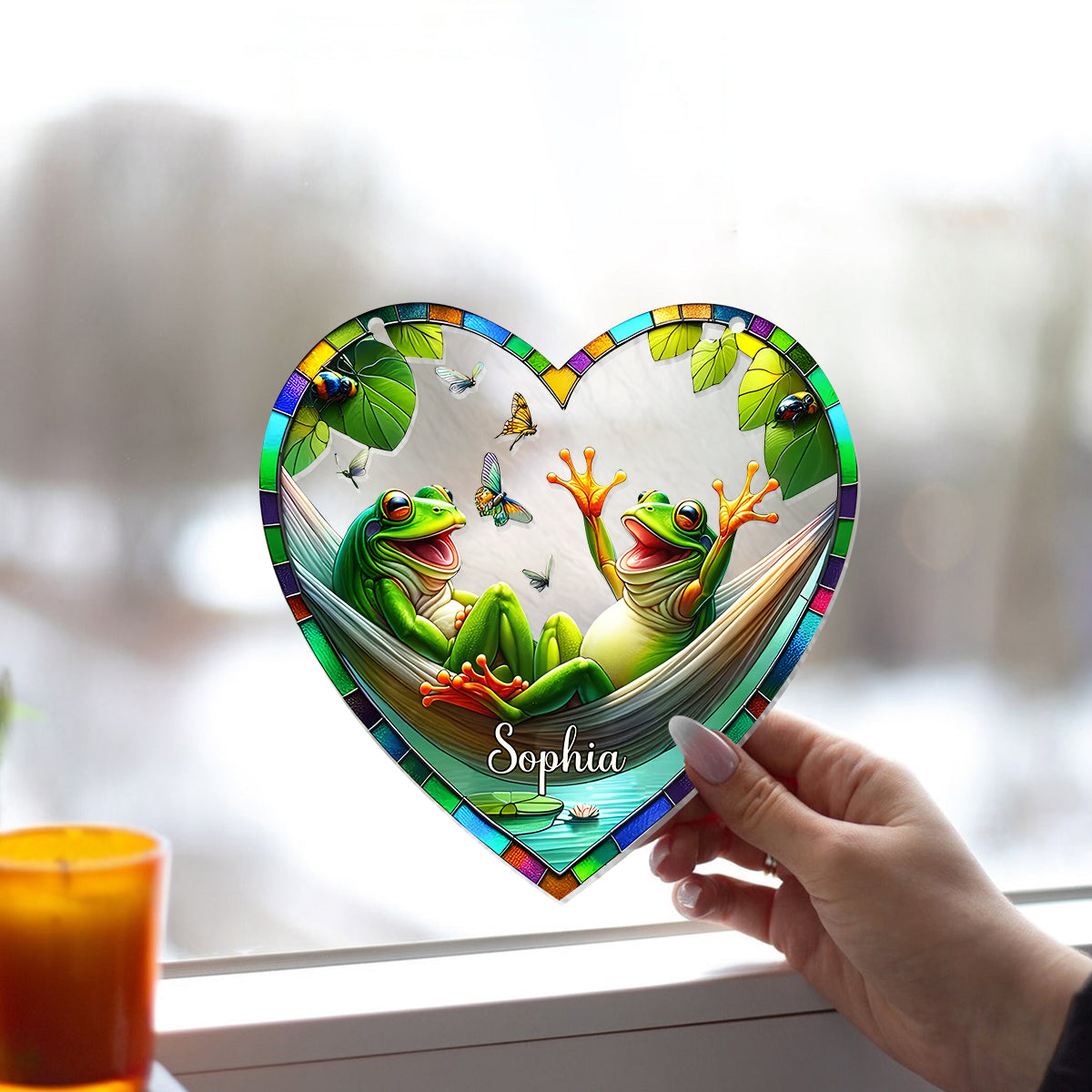 Love Frogs - Personalized Frog Window Hanging Suncatcher Ornament