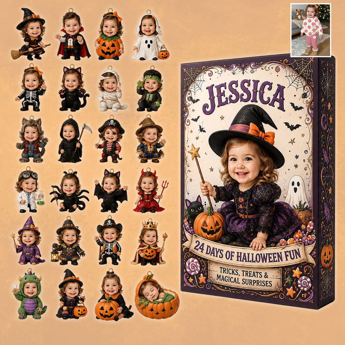24 Days Of Halloween Fun - Personalized Kid Advent Calendar With Ornaments