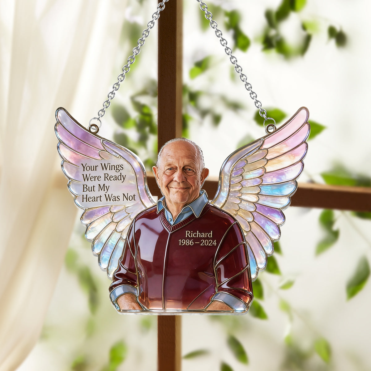 Deine Flügel waren bereit – Personalisierter Gedenk-Fensterhänger-Sonnenfänger 