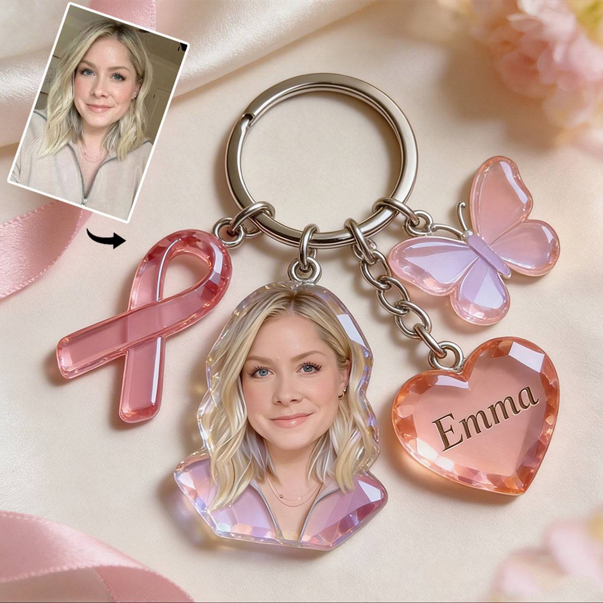 Breast Cancer Awareness - Personalized Breast Cancer Awareness Keychain With Charms