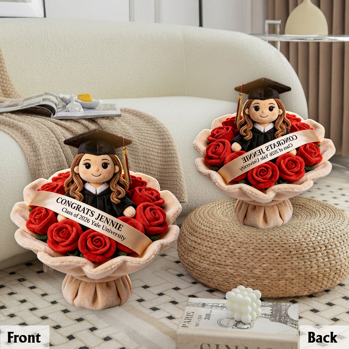 Graduation Plush Doll Bouquet - Personalized Graduation Premium Faux Fur Pillow
