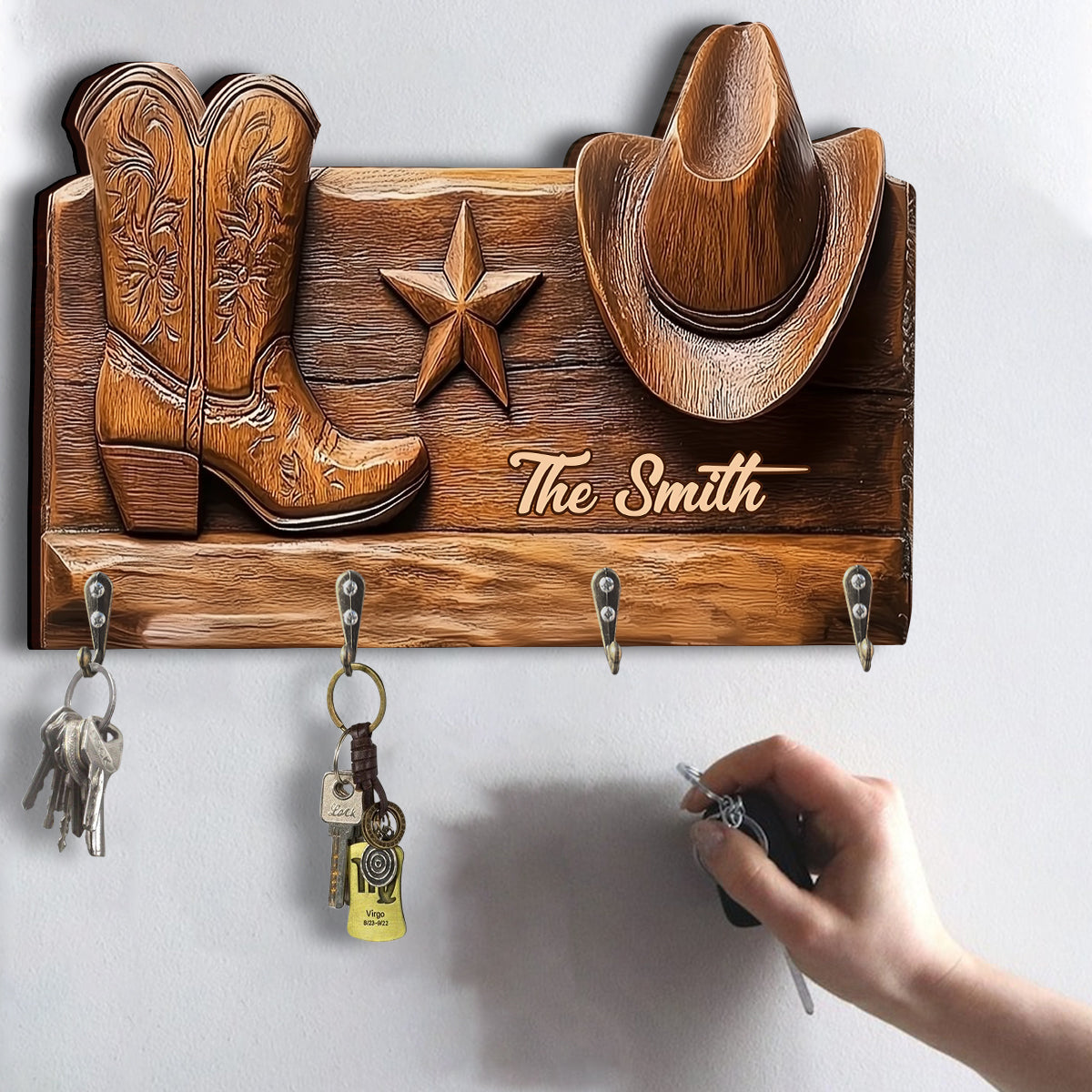 Rustic Cowgirl Hat & Boots - Personalized Cowgirl Custom Shaped Key Rack