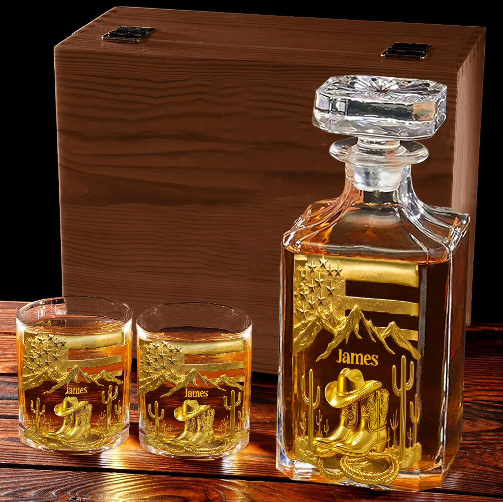 Bottes de cowboy - Ensemble carafe à whisky personnalisé style western