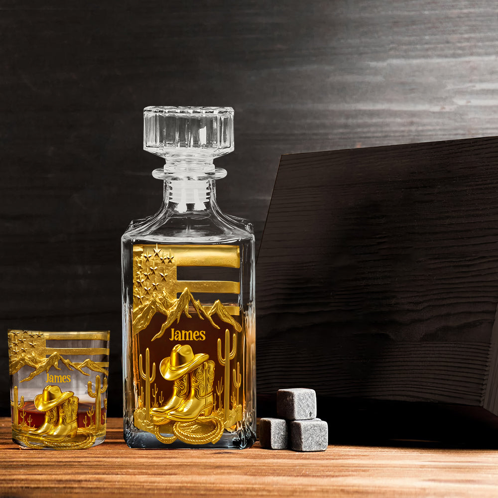 Bottes de cowboy - Ensemble carafe à whisky personnalisé style western