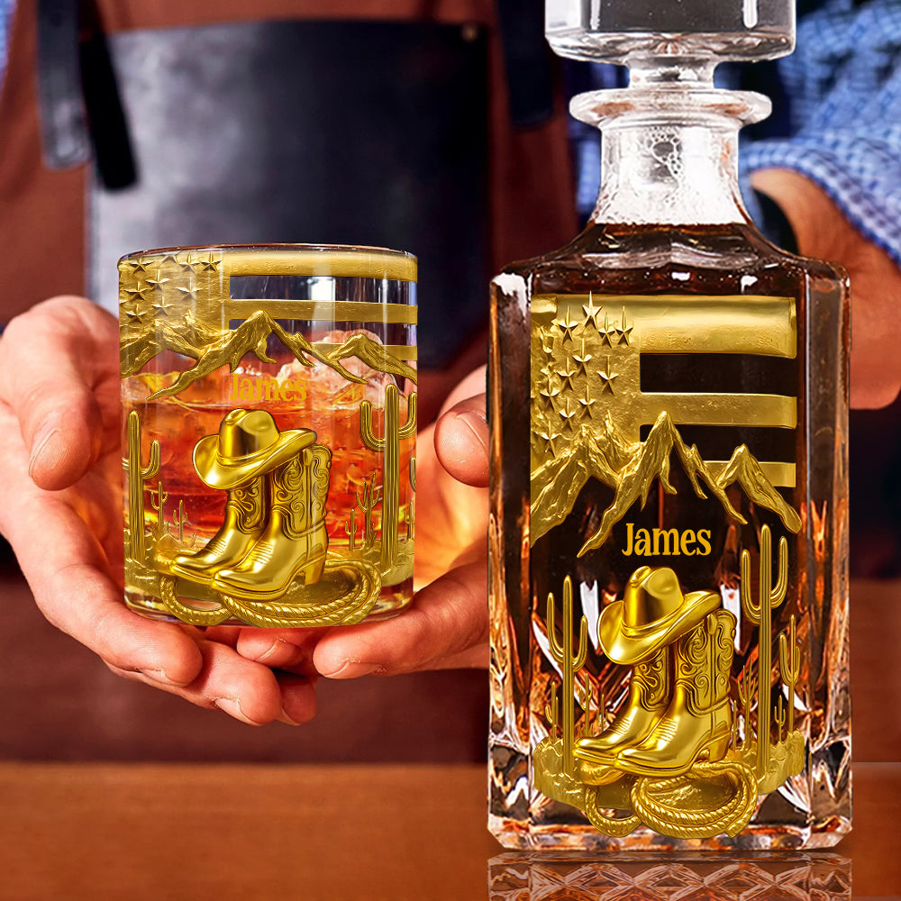 Bottes de cowboy - Ensemble carafe à whisky personnalisé style western