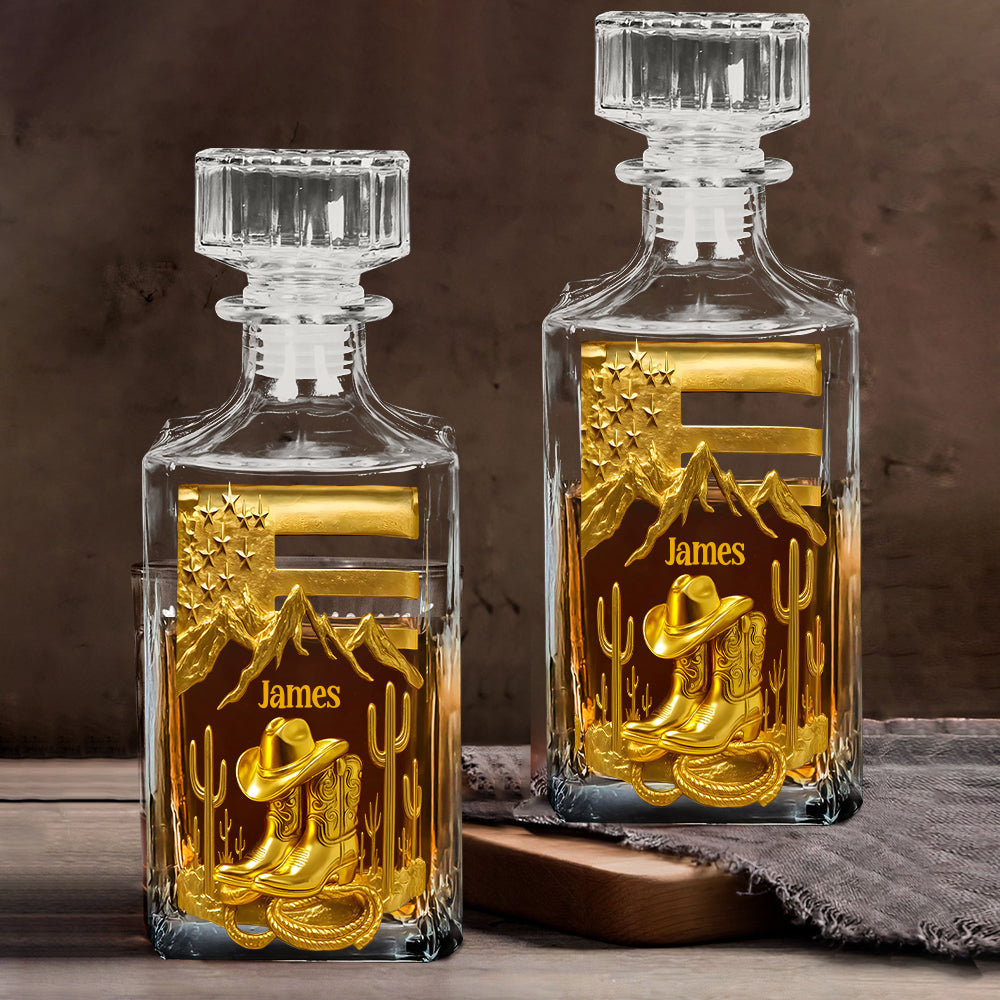 Bottes de cowboy - Ensemble carafe à whisky personnalisé style western