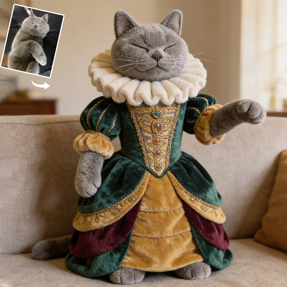 Renaissance Royal Haustier-Kissen mit individuellem Hunde- oder Katzenfoto - Personalisiertes Premium-Kunstfellkissen für Hunde