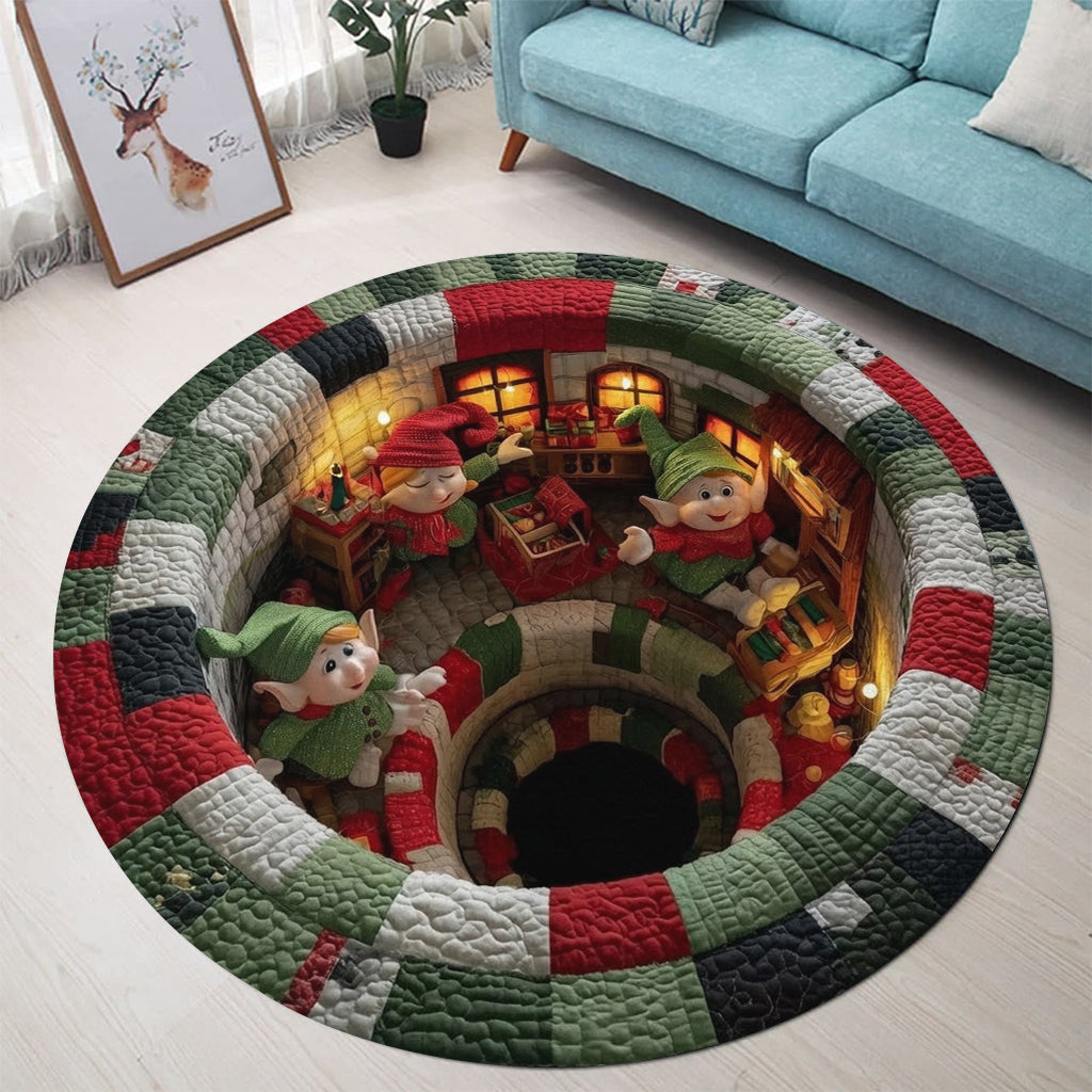 Elf Workshop Portal Quilted Round Mat - Christmas Round Rug