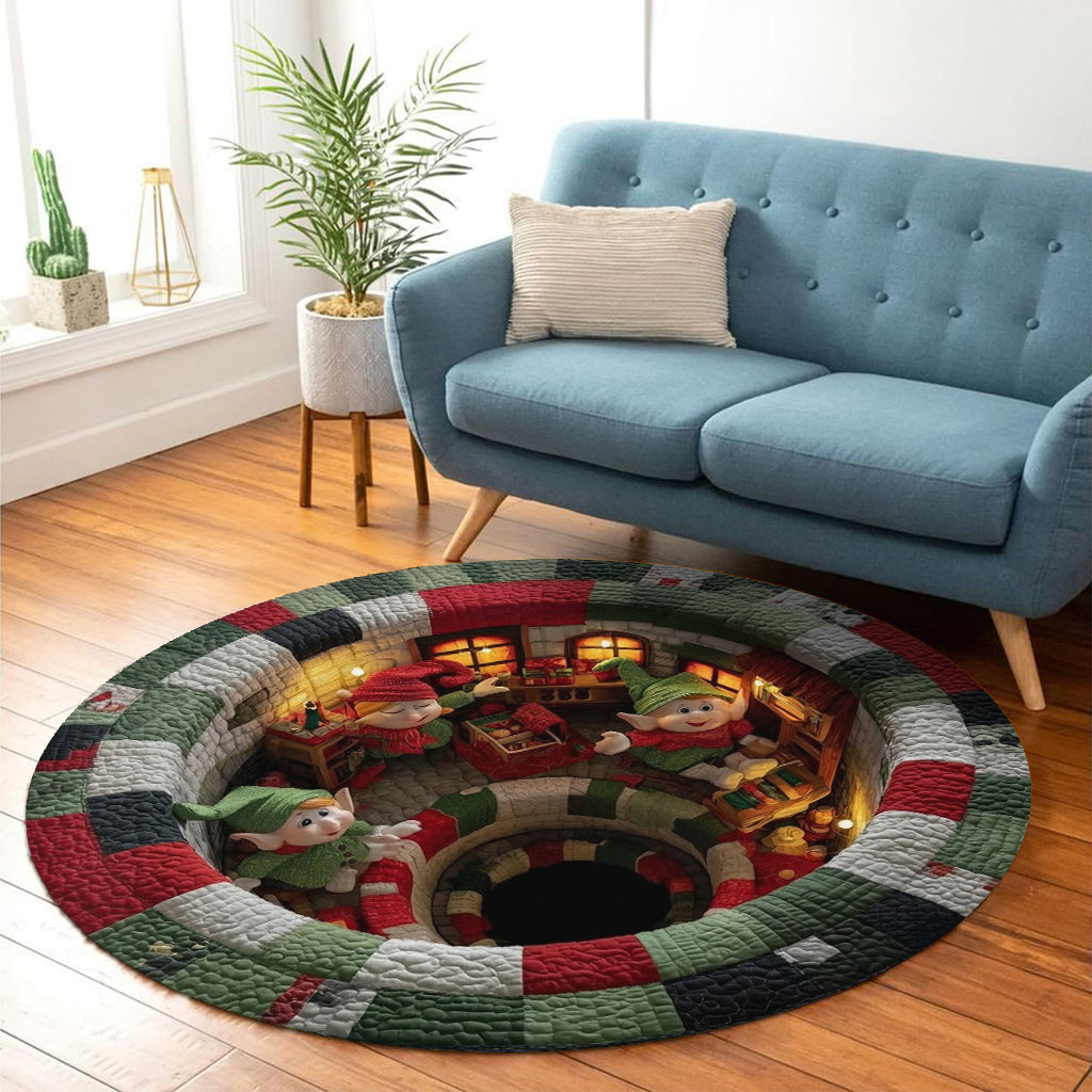 Elf Workshop Portal Quilted Round Mat - Christmas Round Rug