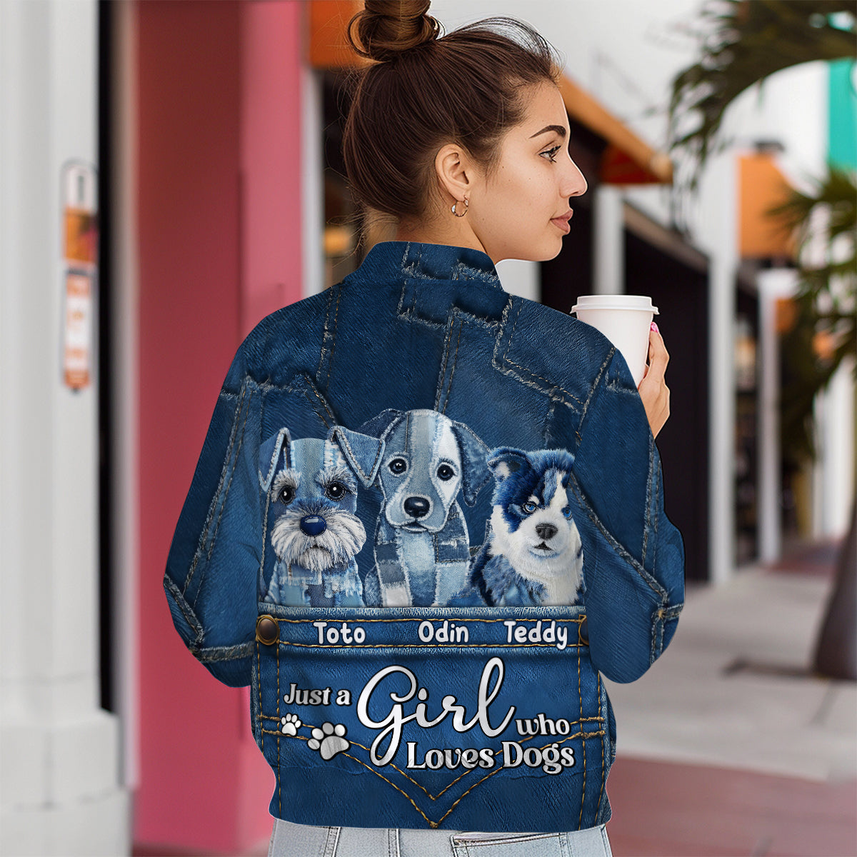 Einfach ein Mädchen, das Hunde liebt – personalisierte Hunde-Bomberjacke