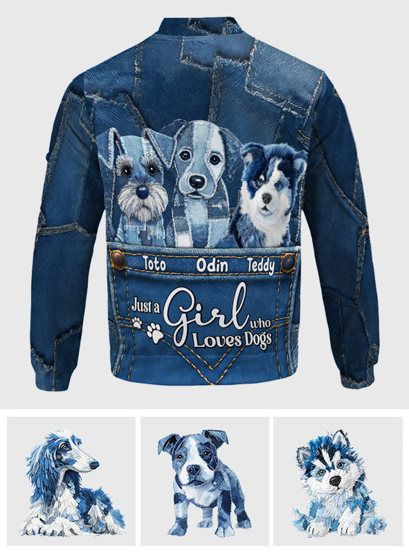 Einfach ein Mädchen, das Hunde liebt – personalisierte Hunde-Bomberjacke
