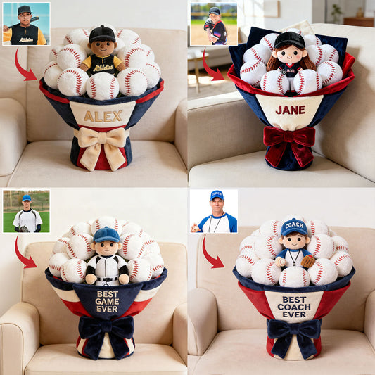 Bouquet de peluches de baseball personnalisé - Coussin en fausse fourrure premium personnalisé sur le thème du baseball