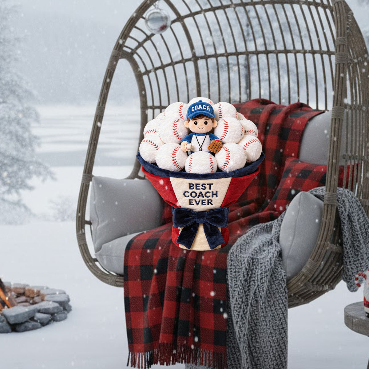 Custom Baseball Plush Bouquet - Personalized Baseball Premium Faux Fur Pillow