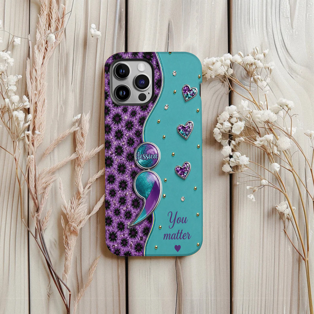 You Matter Teal Purple Semicolon - Personalized Suicide Prevention Full Print Phone Case