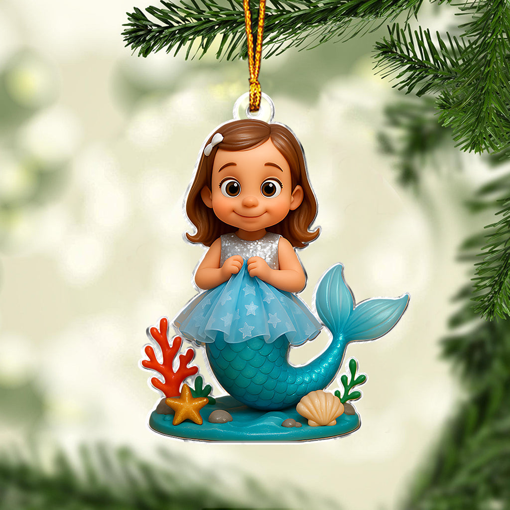 Custom From Any Photo, Gift For Mermaid Loving Girls - Personalized Kid Custom Shaped Ornament