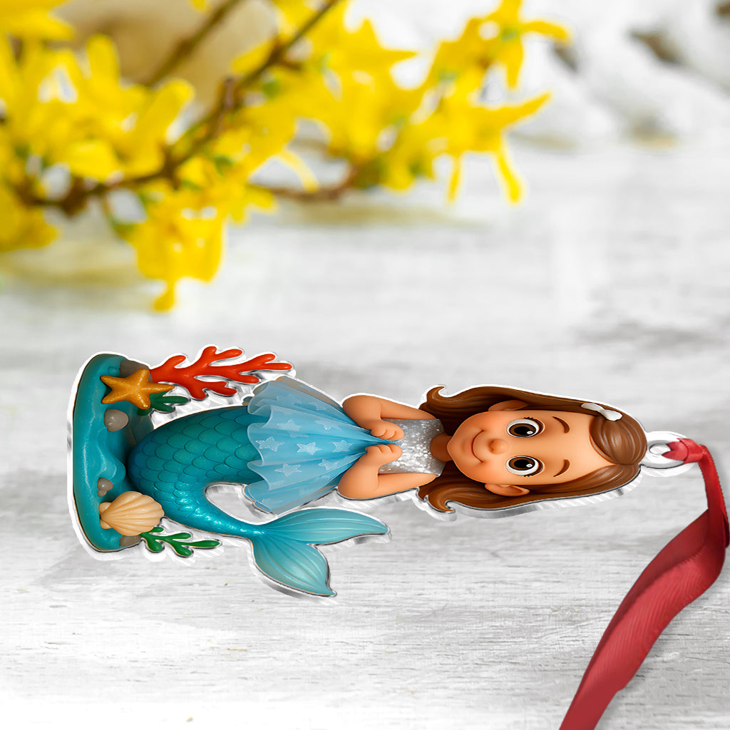 Custom From Any Photo, Gift For Mermaid Loving Girls - Personalized Kid Custom Shaped Ornament