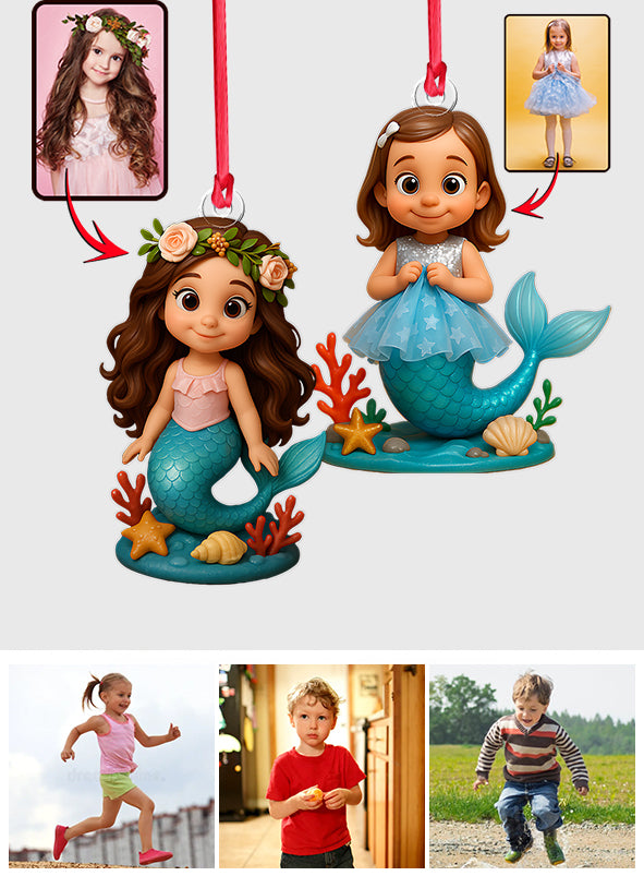 Custom From Any Photo, Gift For Mermaid Loving Girls - Personalized Kid Custom Shaped Ornament