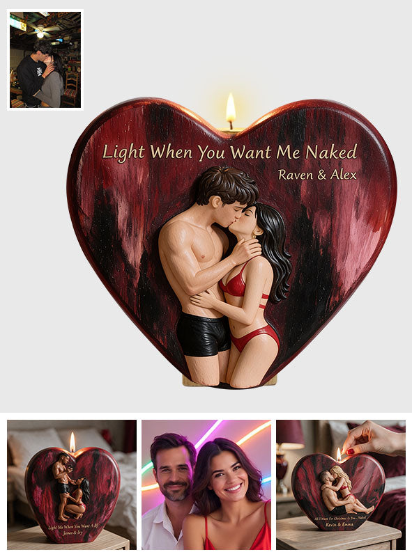 Light Me - Personalized Spicy Couple Custom Shape Wooden Candle Holder