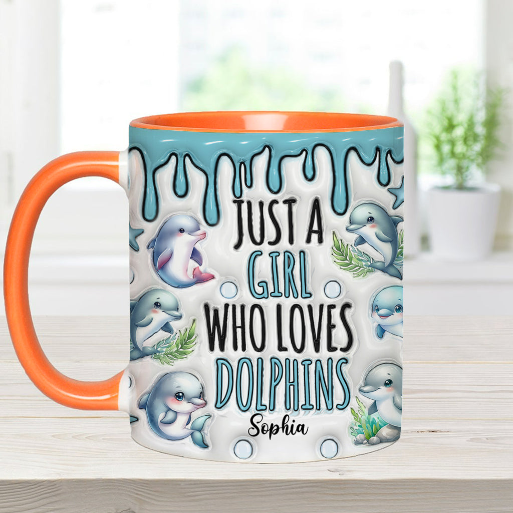 Just A Girl Who Loves Dolphins - Personalized Dolphin Accent Mug