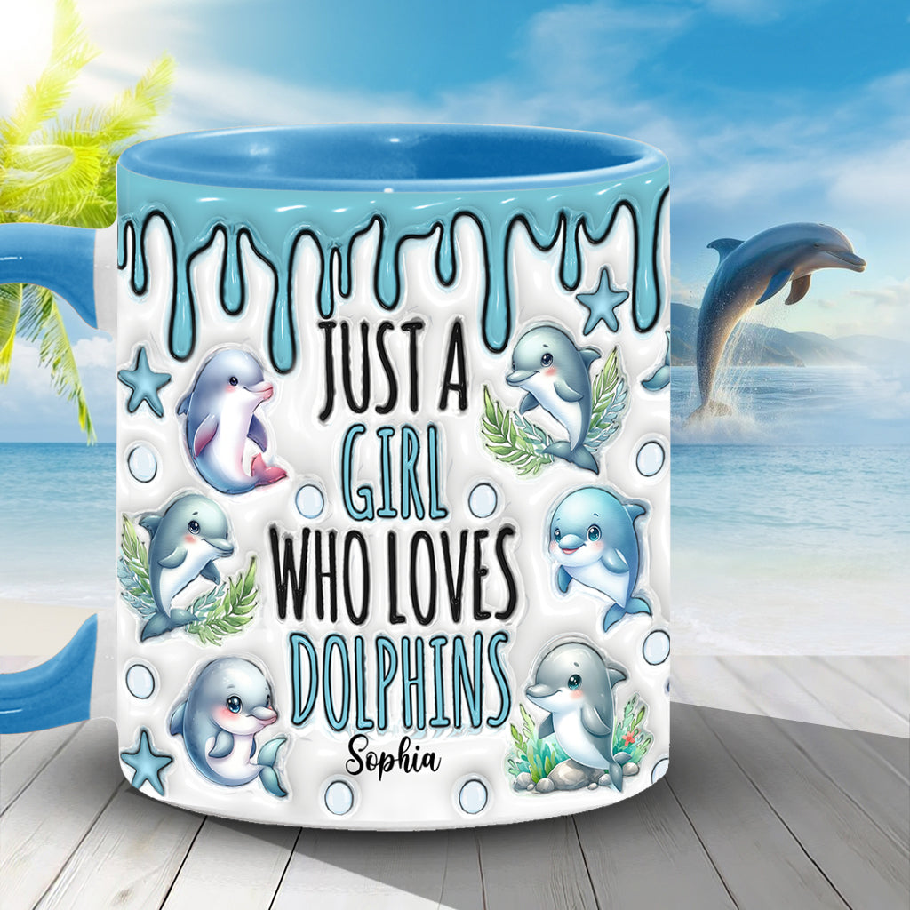 Just A Girl Who Loves Dolphins - Personalized Dolphin Accent Mug