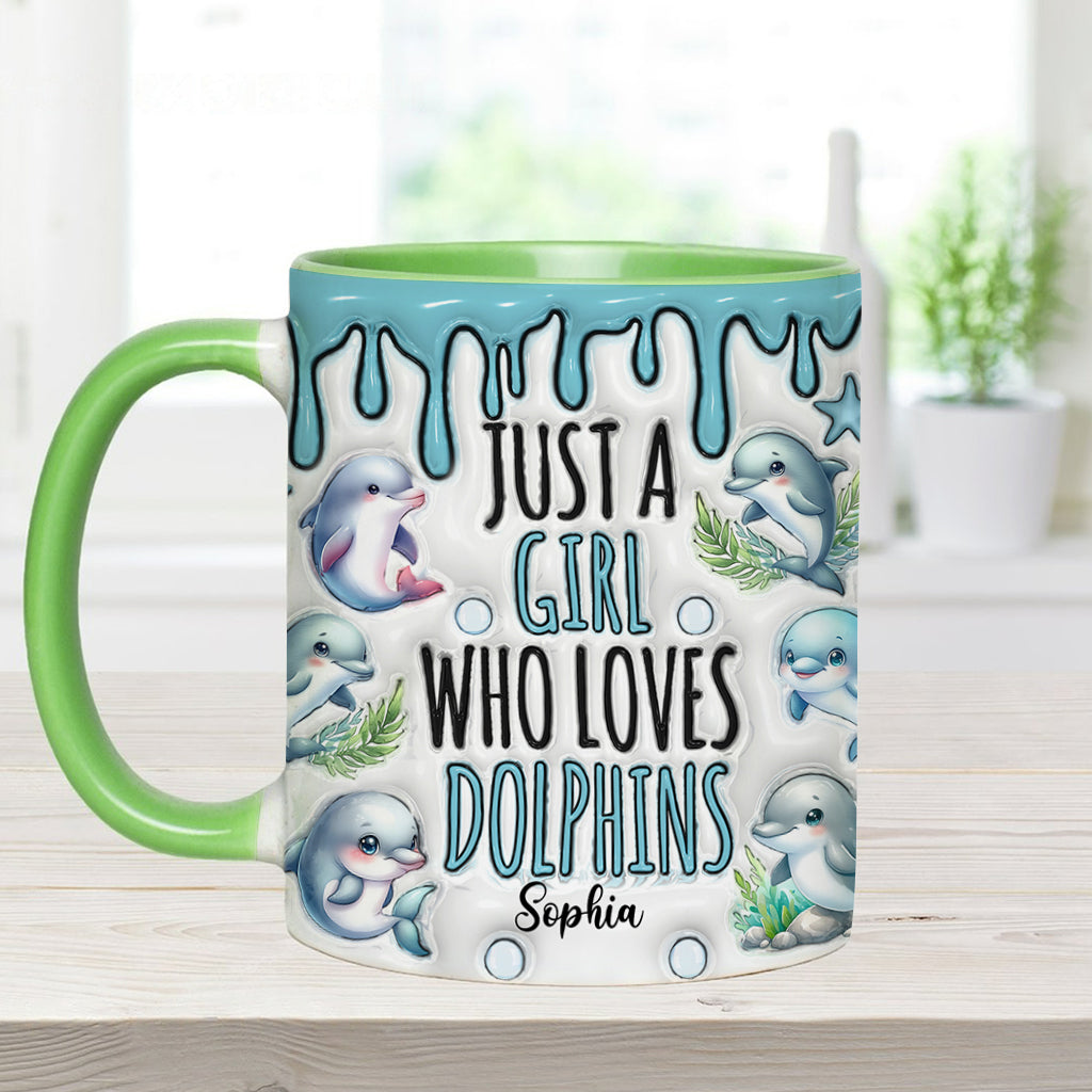 Just A Girl Who Loves Dolphins - Personalized Dolphin Accent Mug