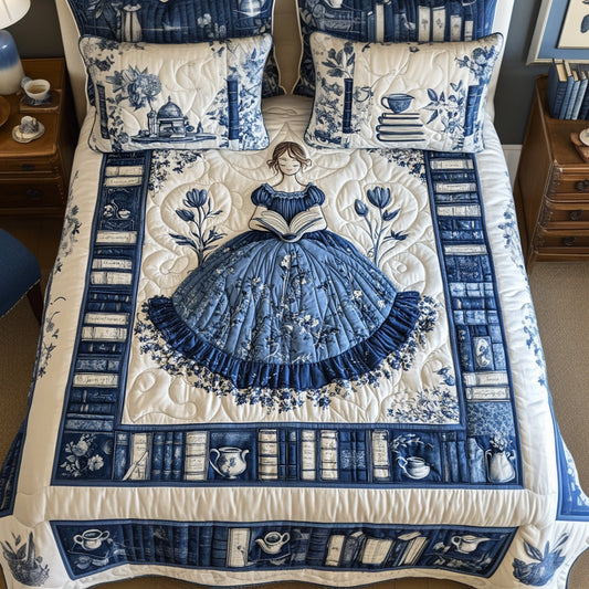 Toile de Jouy Reading Girl - Personalized Book Quilt Set