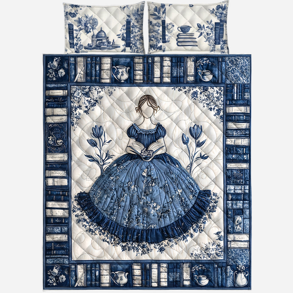 Toile de Jouy Reading Girl - Personalized Book Quilt Set