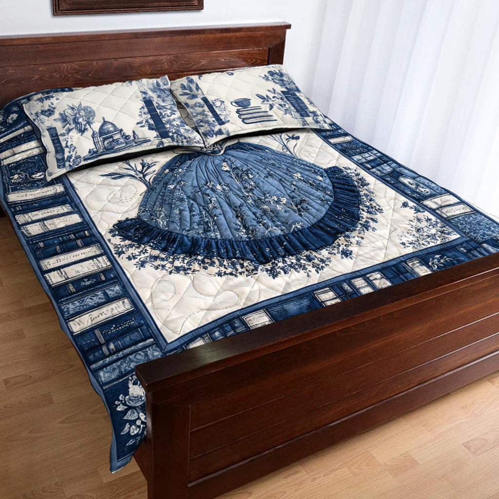 Toile de Jouy Reading Girl - Personalized Book Quilt Set