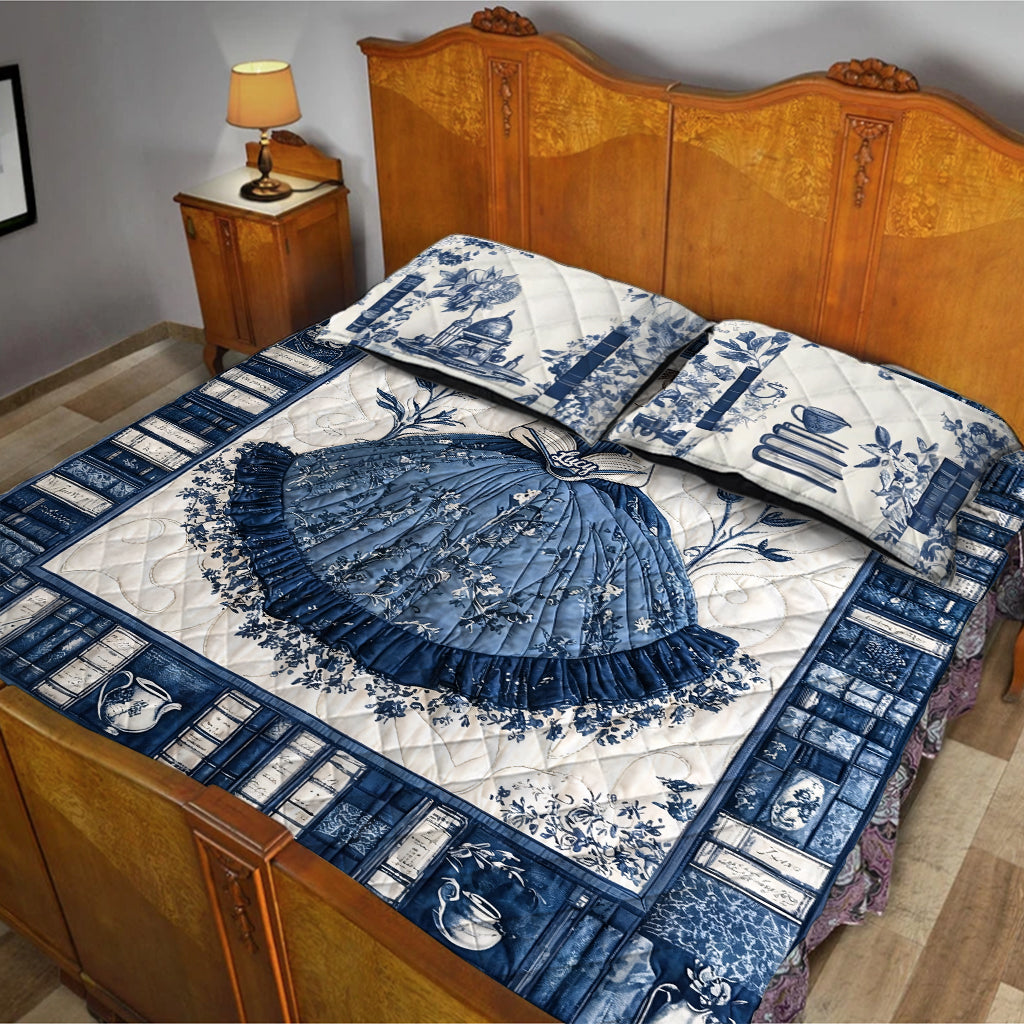 Toile de Jouy Reading Girl - Personalized Book Quilt Set