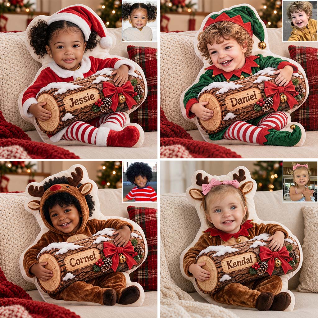 Christmas Yule Log - Personalized Kid Faux Fur Shaped Pillow